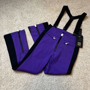 GOLDBERGH WOMEN'S HIGH END SALOPETTE SKI PANTS BIB PURPLE BLACK NWT 12